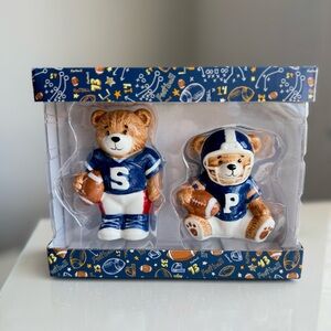 Football Teddy Bear Salt & Pepper Shakers Set Sports Kitchen Decor New